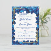 Bloemen Navy Blauw en Goud Lijst Islamitische brui Kaart (Staand voorkant)