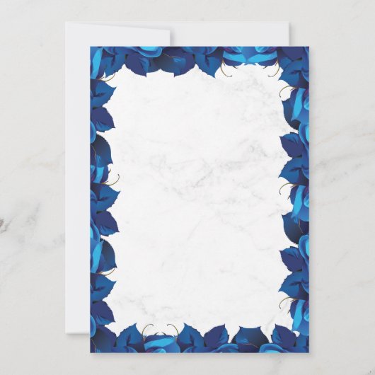 Bloemen Navy Blauw en Wit Marmer Moslim Bruiloft Kaart (Achterkant)