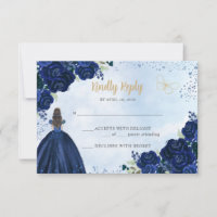 Bloemen Navy Blauw Goud Glitter Prinses Quinceañer