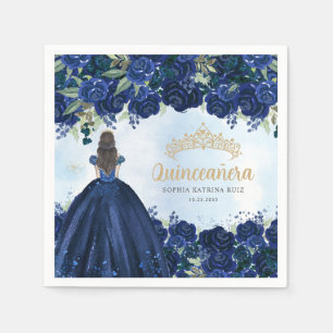 Bloemen Navy Blauw Gouden Jurk Prinses Quinceanera Servet