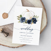 Bloemen Navy Blauw Pompoen Herfst Groen Bruiloft Kaart