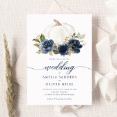 Bloemen Navy Blauw Pompoen Herfst Groen Bruiloft Kaart