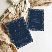 Bloemen Navy Blauw Voor & Achterbruiloft Kaart