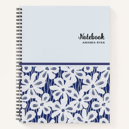 Bloemen Navy Blauw Wit Patroon Notitieboek