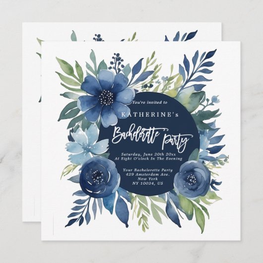 Bloemen Navy Blue Bachelorette Party Uitnodigingen (Voorkant / Achterkant)