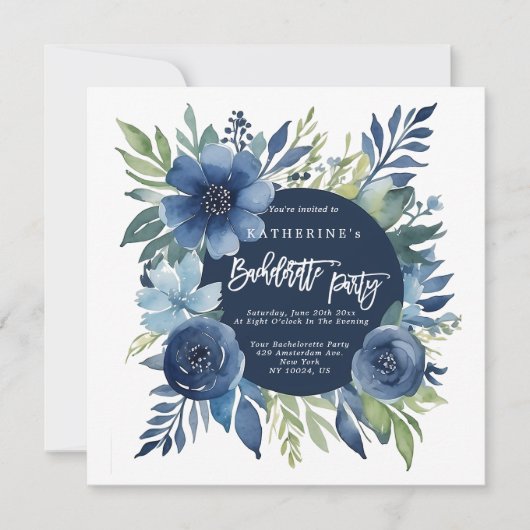 Bloemen Navy Blue Bachelorette Party Uitnodigingen (Voorkant)