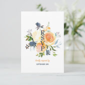 Bloemen Navy Blue Coral bruiloft RSVP Kaart (Staand voorkant)