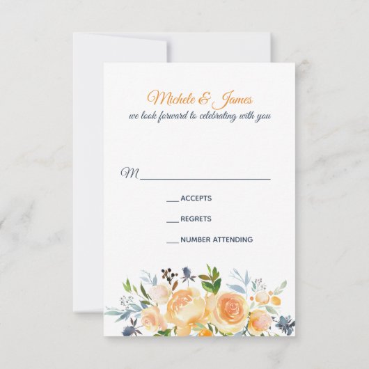 Bloemen Navy Blue Coral bruiloft RSVP Kaart (Achterkant)