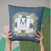Bloemen Navy Blue Geboortestatistieken Pasgeboren  Kussen