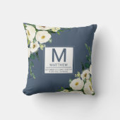 Bloemen Navy Blue Geboortestatistieken Pasgeboren Kussen (Voorkant)