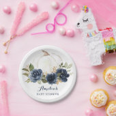 Bloemen Navy Blue Pumpkin Baby shower Herfst Papieren Bordje (Feest)