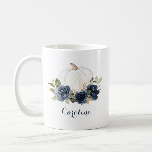 Bloemen Navy Blue Pumpkin gepersonaliseerde mok (Links)