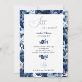 Bloemen Navy Blue Waterverf SHH Verrassingsverjaar Kaart (Voorkant)