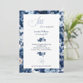 Bloemen Navy Blue Waterverf SHH Verrassingsverjaar Kaart (Staand voorkant)