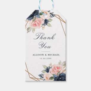Bloemen Navy & blush waterverf geometrische bruilo Cadeaulabel