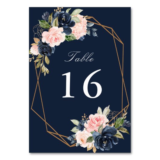 Bloemen Navy & blush waterverf geometrische bruilo Kaart (Achterkant)