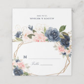 Bloemen Navy & blush waterverf geometrische bruilo Plaatskaartje (Buitenkant ongevouwen)