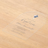 Bloemen Navy Dusty Blue Silver Cross Jongens Doop Acryl Uitnodigingen (Laagn)