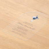 Bloemen Navy Dusty Blue Silver Cross Jongens Doop Acryl Uitnodigingen (Laagn)