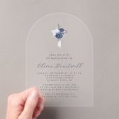 Bloemen Navy Dusty Blue Silver Cross Jongens Doop Acryl Uitnodigingen (Insitu (Draagbaar))