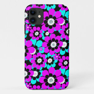 Bloemen Neon Patroon Paarse en Turquoise Bloemen Case-Mate iPhone Case