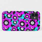 Bloemen Neon Patroon Paarse en Turquoise Bloemen Case-Mate iPhone Case (Achterkant (horizontaal))