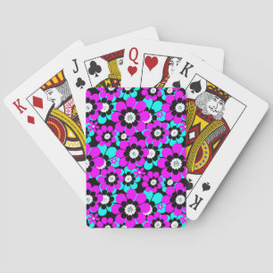 Bloemen Neon Patroon Paarse en Turquoise Bloemen Pokerkaarten