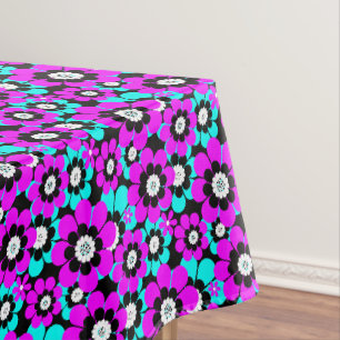 Bloemen Neon Patroon Paarse en Turquoise Bloemen Tafelkleed
