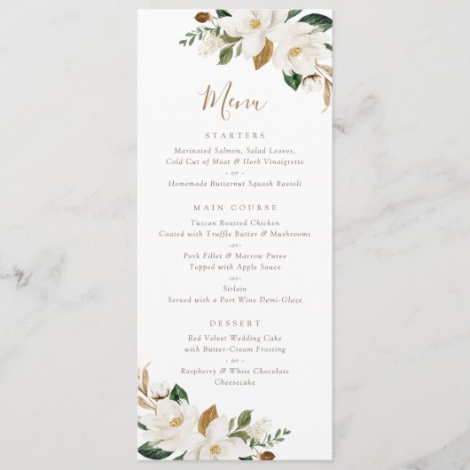 Bloemen Neutraal Wit Magnolia Beige Elegant Modern Menu (Voorkant)