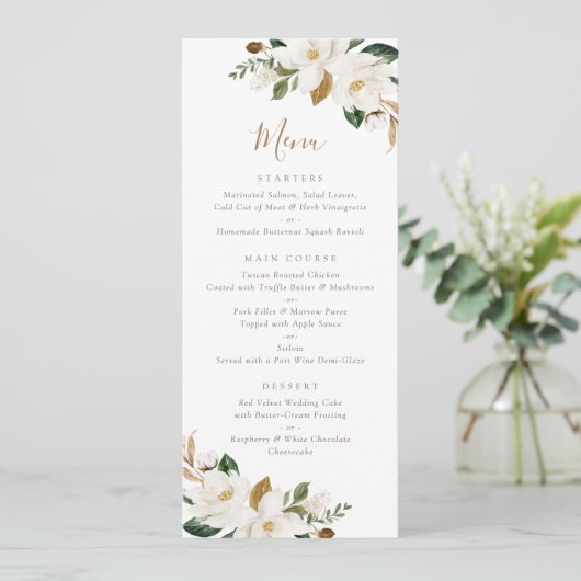 Bloemen Neutraal Wit Magnolia Beige Elegant Modern Menu (Staand voorkant)