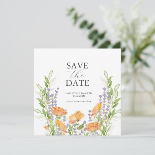 Bloemen niet foto bruiloft Save the date uitnodigi (Staand voorkant)
