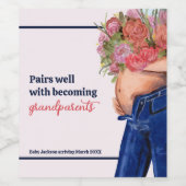 Bloemen Nieuwe Grootouders Zwangerschapsaankondigi Wijn Etiket (Enkel label)