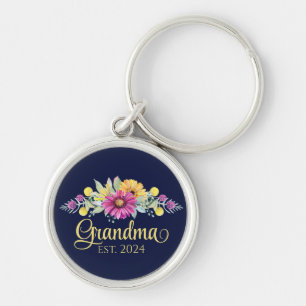 Bloemen Nieuwe Oma Elegante Typografie Sleutelhanger