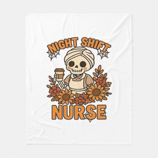 Bloemen Night Shift Nurse Skeleton Halloween RN Nu Fleece Deken (Voorkant)