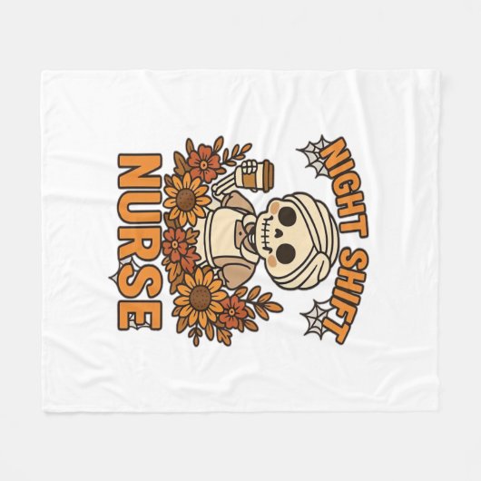 Bloemen Night Shift Nurse Skeleton Halloween RN Nu Fleece Deken (Voorkant (Horizontaal))