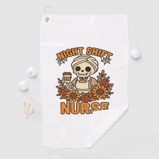 Bloemen Night Shift Nurse Skeleton Halloween RN Nu Golfhanddoek (Insitu)