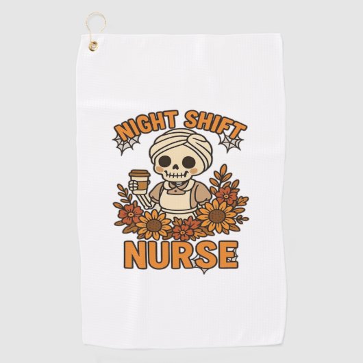 Bloemen Night Shift Nurse Skeleton Halloween RN Nu Golfhanddoek (Voorkant)