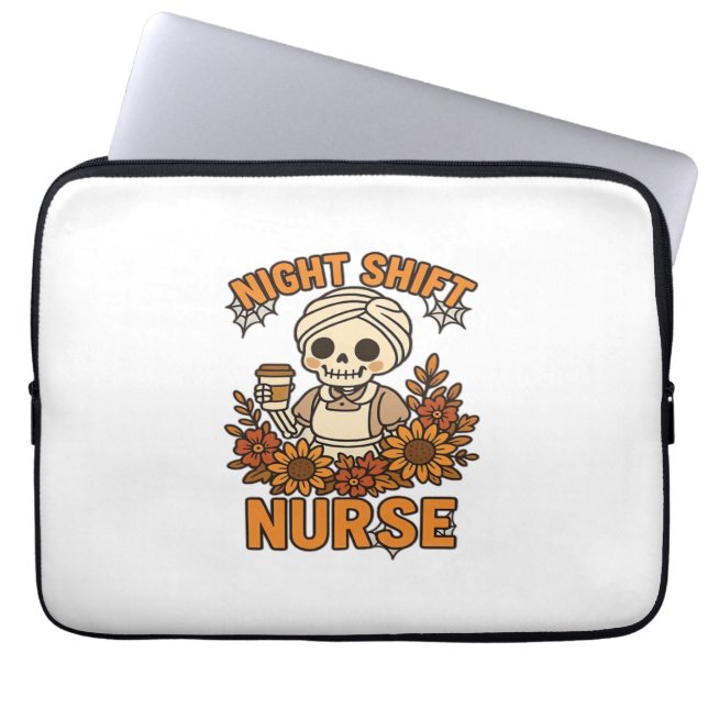 Bloemen Night Shift Nurse Skeleton Halloween RN Nu Laptop Sleeve (Voorkant)