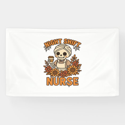 Bloemen Night Shift Nurse Skeleton Halloween RN Nu Spandoek (Horizontaal)