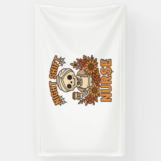 Bloemen Night Shift Nurse Skeleton Halloween RN Nu Spandoek (Verticaal)