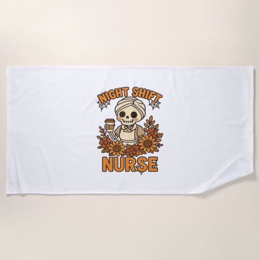 Bloemen Night Shift Nurse Skeleton Halloween RN Nu Strandlaken (Voorkant)