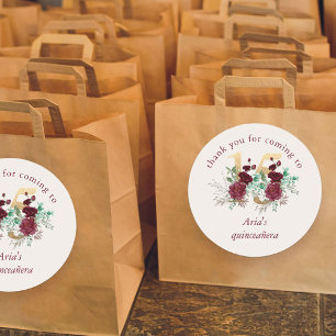 Bloemen Nummer 15 Ivoor Rood en Goud Quinceanera Ronde Sticker