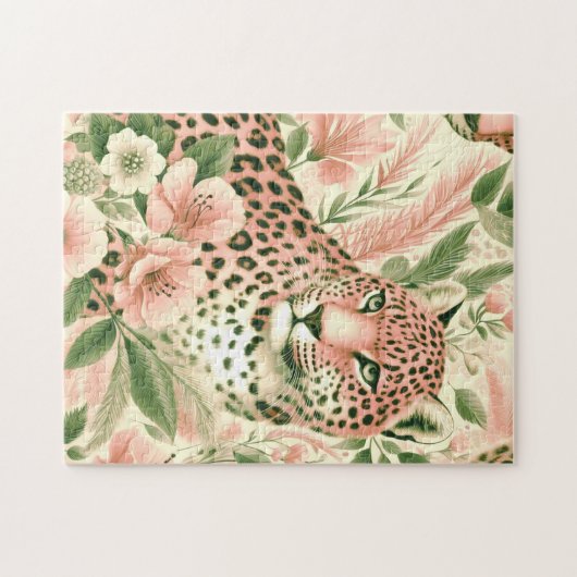 Bloemen Oerwoud Luipaard Legpuzzel (Horizontaal)