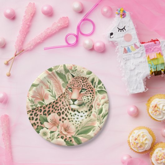 Bloemen Oerwoud Luipaard Papieren Bordje (Feest)