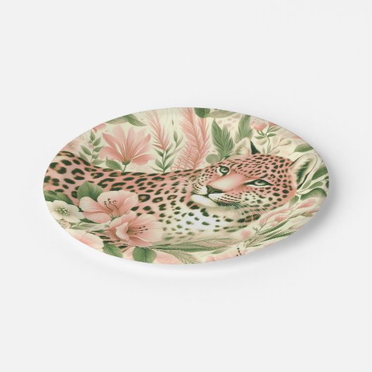 Bloemen Oerwoud Luipaard Papieren Bordje (Gekanteld)