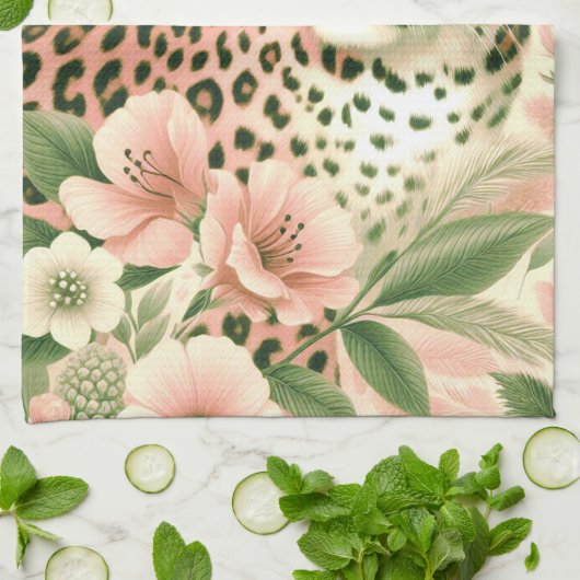  Bloemen Oerwoud Luipaard Theedoek (Gevouwen)