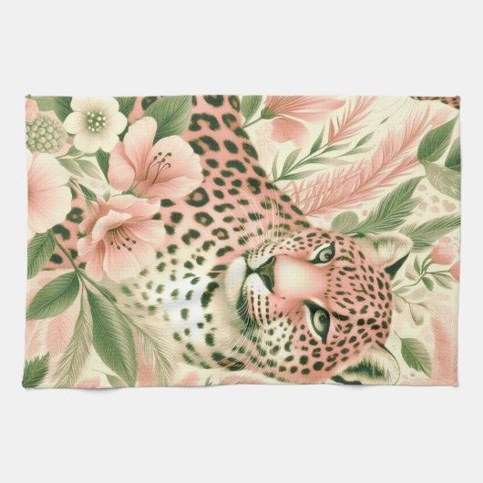  Bloemen Oerwoud Luipaard Theedoek (Horizontaal)