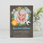 Bloemen Oerwoud Safari Krans Baby Boy Aankondiging (Staand voorkant)