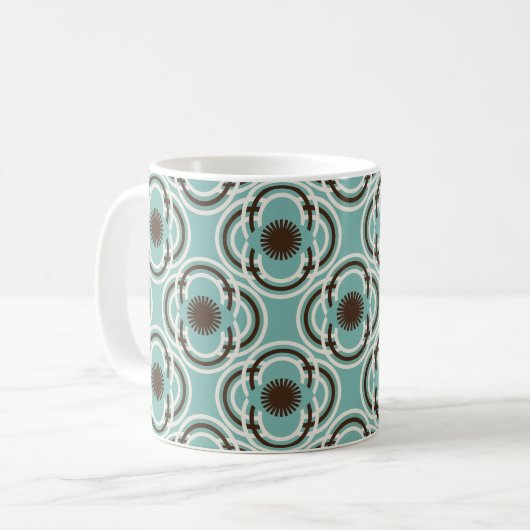 Bloemen of ogen - turquoise en bruin koffiemok (Voorkant links)
