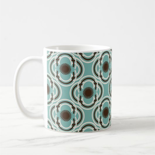 Bloemen of ogen - turquoise en bruin koffiemok (Links)